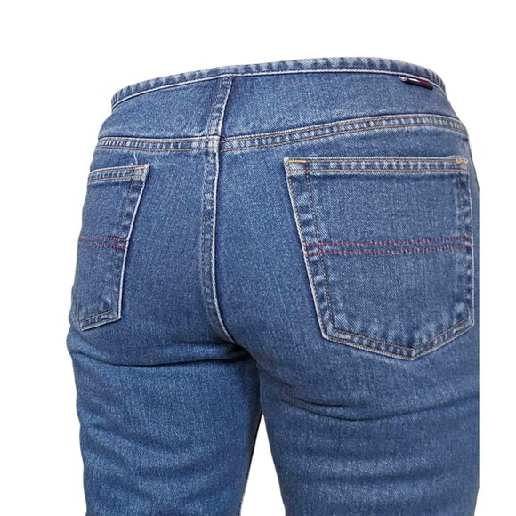 Y2K Tommy Hilfiger Low Rise‎ Flare Jeans Sz 7 Inseam 31 Preppy W Logo Front Back - Picture 11 of 12